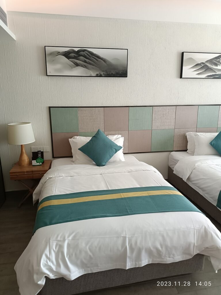 Comfortable bed in a bright bedroom